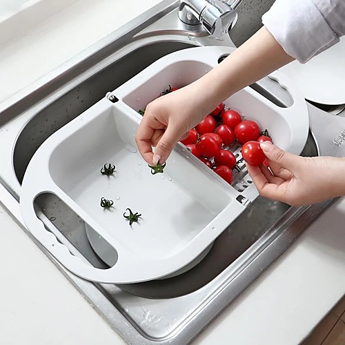 

Folding Plastic Drain Basket Fruit and Vegetable Cleaning Filter with Handle Multifunctional Kitchen Quick Drying Storage Tools
