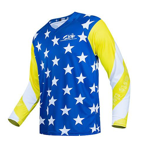 

CAWANFLY Men's Long Sleeve Downhill Jersey with Pants Dirt Bike Jersey Winter BlueYellow Novelty Funny Bike Tee Tshirt Jersey Top Mountain Bike MTB Road Bike Cycling Breathable Sports Clothing