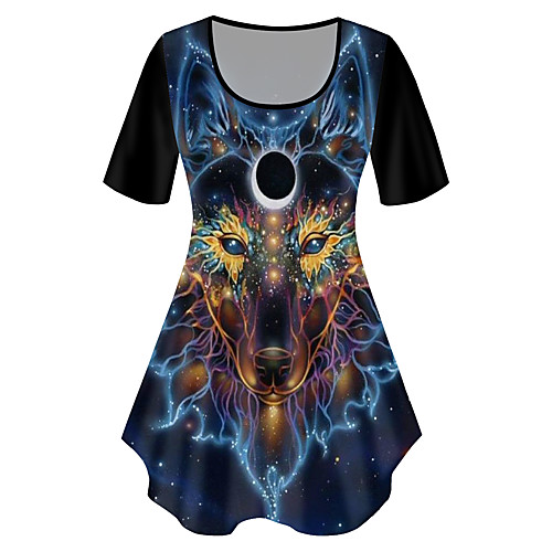 

Women's Plus Size Print Graphic Animal T shirt Large Size Crewneck Short Sleeve Basic Tops XL XXL 3XL Blue Big Size