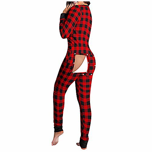 

red jumpsuit pajamas for women thermal buttoned flap butt sexy v neck long sleeve bodysuit rompers