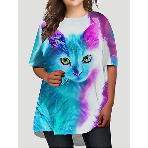 

Women's Plus Size Dresses T Shirt Dress Tee Dress Short Mini Dress Half Sleeve Cat Graphic Animal Print Basic Fall White XL XXL 3XL 4XL 5XL / Holiday