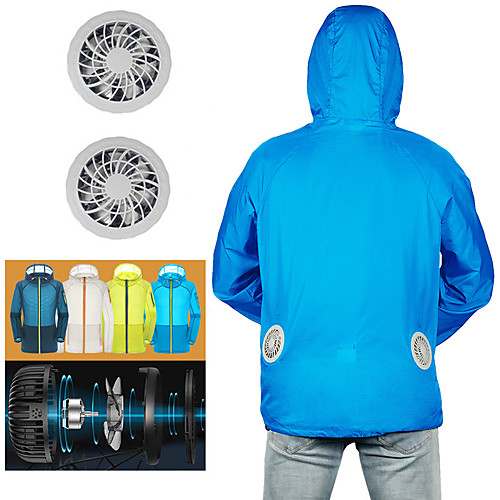 

New Summer Fan Cooling Jacket Men Women Air Conditioning Cool Coat Outdoor Sun Protection Jacket 2 USB Powered Fans Waistcoat Hood