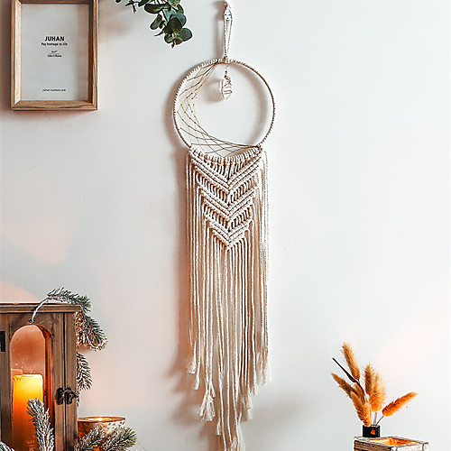 

1pc Hand Woven Macrame Dreamcatcher Bohemian Boho Art Decor Wall Hanging Home Bedroom Living Room Decoration Nordic Handmade Tassel Cotton 85cm