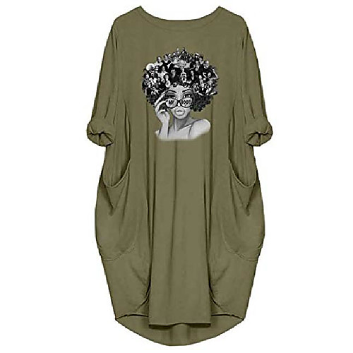 

wbjetr my roots character graphic print long sleeve casual tunic dress with pocket for women green