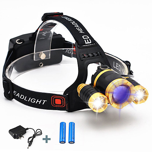 

zoom led headlamp, 5000 lumens max with adjustable focus and 4 light modes,waterproof head flashlight light headlights rechargeable headlamps (golden, a headlamp & line)