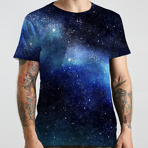 

Men's Unisex Tee T shirt 3D Print Galaxy Graphic Prints Plus Size Print Short Sleeve Casual Tops Basic Designer Big and Tall Black
