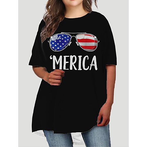 

Women's Plus Size Dresses T Shirt Dress Tee Dress Short Mini Dress Half Sleeve Graphic Flag Letter Print Basic Fall Black XL XXL 3XL 4XL 5XL / Holiday