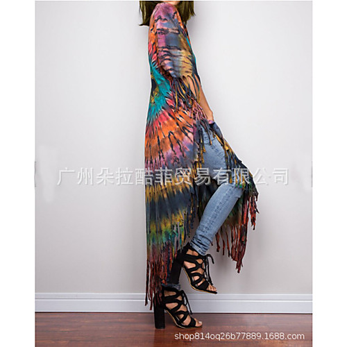 

2021 new independent station eaby tie-dye tassel plus size loose dress women