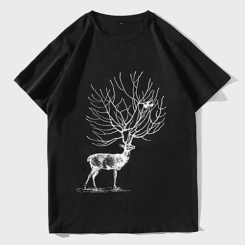 

Men's Unisex Tee T shirt Hot Stamping Graphic Prints Deer Plus Size Print Short Sleeve Casual Tops 100% Cotton Basic Designer Big and Tall Black