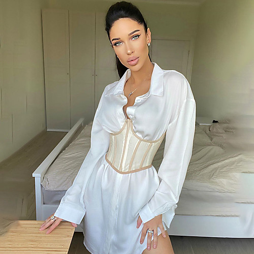 

23518p waist shirt dress women autumn and winter cross-border european and american new style women's elegant temperament waist waist long skirt
