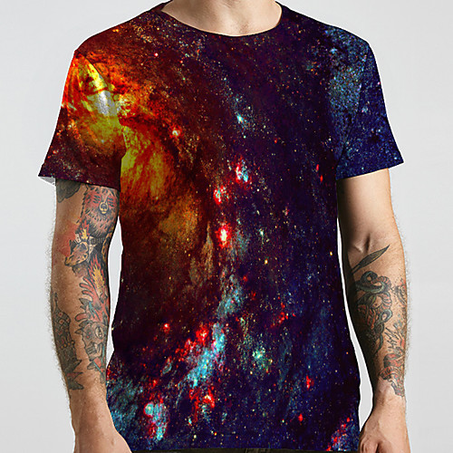 

Men's Unisex Tee T shirt 3D Print Galaxy Graphic Prints Plus Size Print Short Sleeve Casual Tops Basic Designer Big and Tall Rainbow