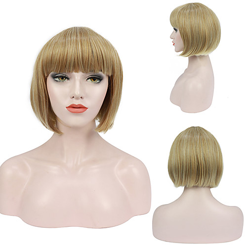

Synthetic Wig Cosplay Wig Straight Natural Straight Short Bob With Bangs Wig 14 inch Blonde Synthetic Hair Women's Heat Resistant Elastic Natural Blonde