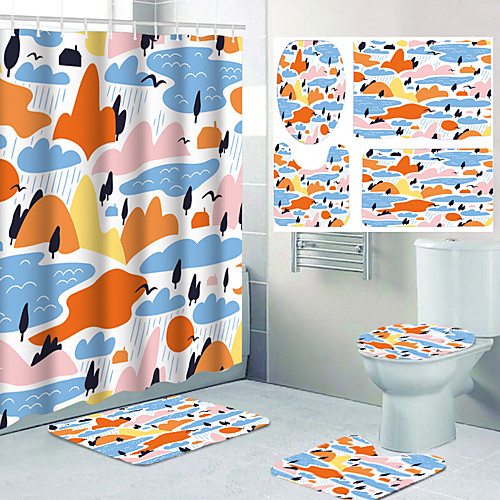 

Aesthetic Comic Pattern Printing Bathroom Shower Curtain Leisure Toilet Four-piece Design