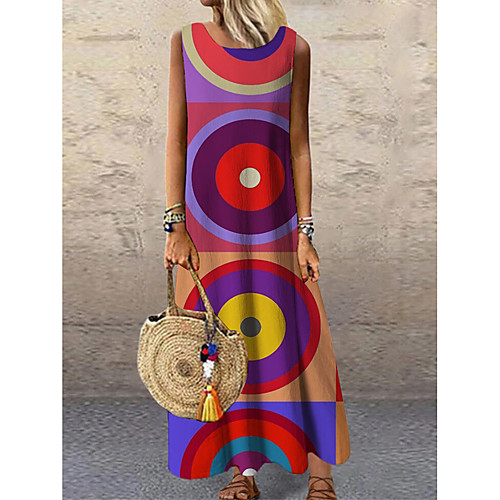 

Women's Shift Dress Maxi long Dress Rainbow Sleeveless Print Geometric Print Spring Summer Round Neck Casual 2021 S M L XL XXL 3XL