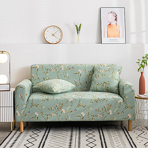 

2021 New Stylish Simplicity Print Sofa Cover Stretch Couch Super Soft Fabric Retro Hot Sale Green Flower Couch Cover
