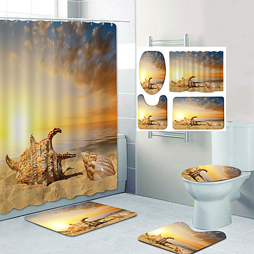 

Conch In The Sunset Pattern Printing Bathroom Shower Curtain Leisure Toilet Four-Piece Design