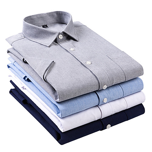 

Men's Shirt non-printing Solid Colored Solid Color Plain Short Sleeve Casual Tops Business Simple White Royal Blue Navy Blue