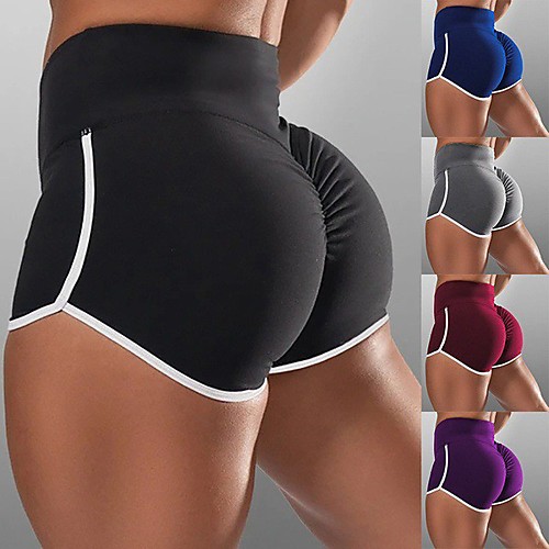 

Women's High Waist Running Shorts Yoga Pants Jogger Pants with White Trim Shorts Leggings Bottoms Tummy Control Butt Lift Breathable Stripes Heart Solid Color Black Purple Burgundy Yoga Fitness Gym