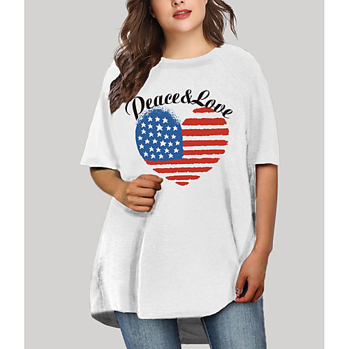 

Women's Plus Size Dresses T Shirt Dress Tee Dress Short Mini Dress Half Sleeve Graphic Heart Flag Print Basic Fall White XL XXL 3XL 4XL 5XL / Holiday