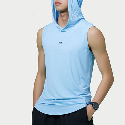 

Men's Sleeveless Running Shirt Hoodie Top Athletic Athleisure Nylon Breathable Quick Dry Moisture Wicking Fitness Gym Workout Running Training Sportswear Solid Colored Plus Size White Black Blushing