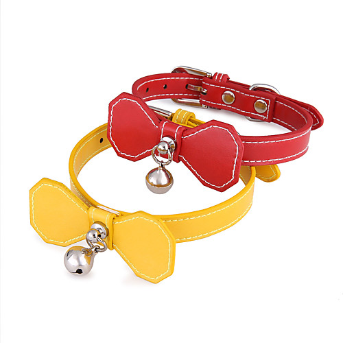 

Cat Pets Collar Cute and Cuddly With Bell Adjustable Flexible Safety Outdoor Walking Solid Colored Bowknot PU Leather Yellow Red 1pc