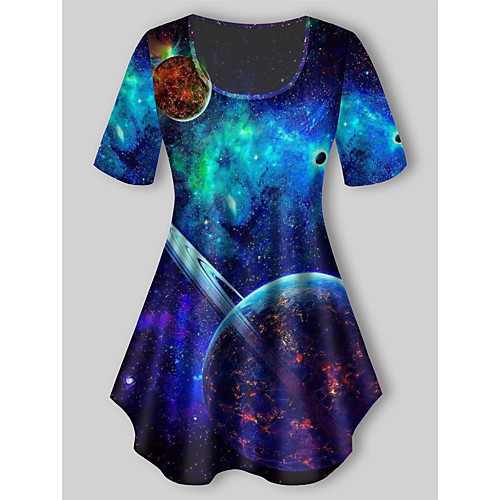 

Women's Plus Size Print Galaxy Graphic T shirt Large Size Crewneck Short Sleeve Basic Tops XL XXL 3XL Blue Big Size