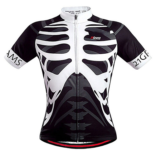 

21Grams Men's Short Sleeve Cycling Jersey Spandex BlackWhite Skull Bike Jersey Mountain Bike MTB Road Bike Cycling Sports Clothing Apparel / Stretchy / Athleisure