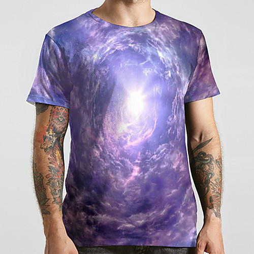 

Men's Unisex Tee T shirt 3D Print Galaxy Graphic Prints Plus Size Print Short Sleeve Casual Tops Basic Designer Big and Tall Purple