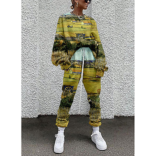 

Women's Streetwear Cinched Print Going out Casual / Daily Two Piece Set Sweatshirt Tracksuit Pant Loungewear Drawstring Print Tops