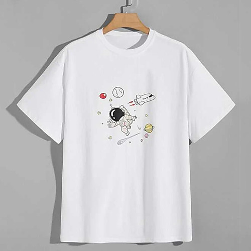 

Men's Tee T shirt Hot Stamping Graphic Prints Astronaut Print Short Sleeve Casual Tops 100% Cotton Basic Designer Big and Tall White