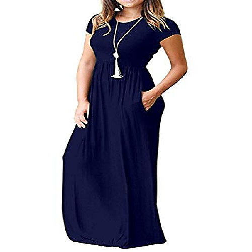 

dao xing women's short sleeve empire waist maxi dresses long dresses with pockets navy blue