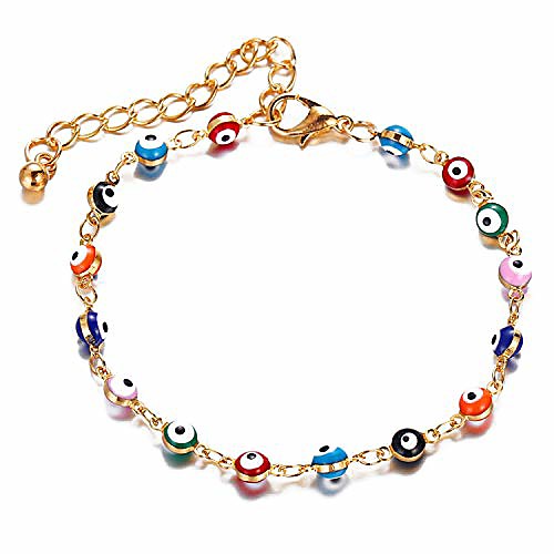 

gold dainty evil eye bracelets for women,14k gold blue evil eye copper chain bracelets for teen girls(colorful)