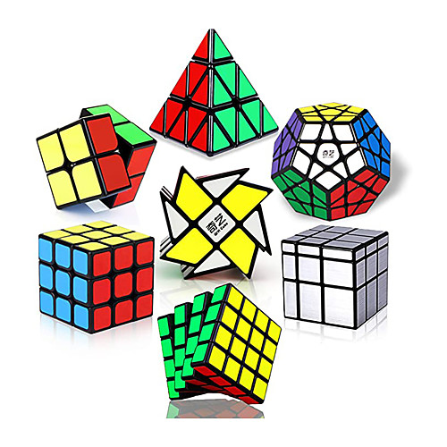 

QiYi Speed Cube Set Speed Cube Bundle of 2x2 3x3 4x4 Megaminx Windmill Mirror Cube and Pyramid Cube Smoothly Magic Cubes Collection for Kids & Adults 7 Pack