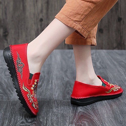 

Women's Loafers & Slip-Ons Flat Heel Square Toe Cotton Black Red