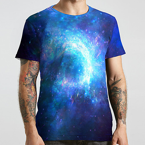 

Men's Unisex Tee T shirt 3D Print Graphic Prints Interstellar Plus Size Print Short Sleeve Casual Tops Basic Designer Big and Tall Blue