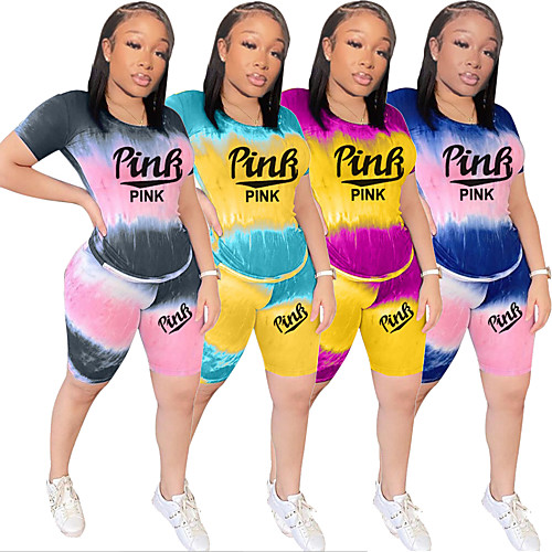 

Women's 2 Piece Tracksuit Jogging Suit Casual Athleisure 2pcs Summer Short Sleeve Lightweight Breathable Soft Fitness Running Jogging Track and Field Exercise Sportswear Tie Dye Normal Purple Blue