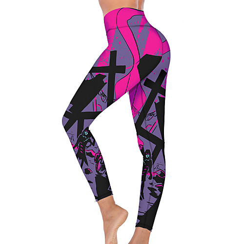 

21Grams Women's High Waist Yoga Pants Cropped Leggings Tummy Control Butt Lift Breathable Purple Fitness Gym Workout Running Sports Activewear High Elasticity