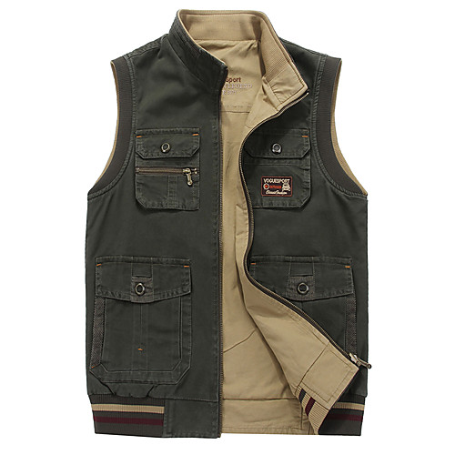 

Men's Hiking Jacket Sleeveless Top Outdoor Insulated Multi-Pockets Soft Shockproof Zipper Printing Autumn / Fall Winter Cotton Polyester Solid Color Army Green Blue Khaki Fishing Climbing Camping