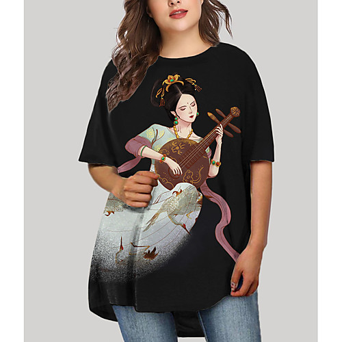 

Women's Plus Size Dresses T Shirt Dress Tee Dress Short Mini Dress Half Sleeve Graphic Portrait Print Basic Fall Black XL XXL 3XL 4XL 5XL / Holiday