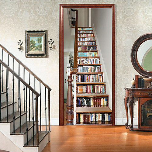 

2pcs Self-adhesive Creative Door Stickers Stairwell Bookcase Living Room Diy Decorative Home Waterproof Wall Stickers