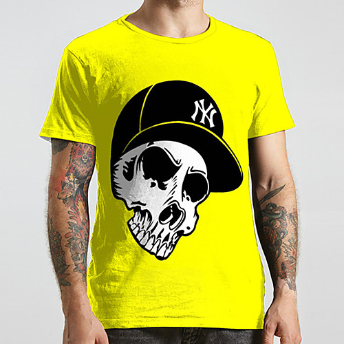 

Men's Unisex Tee T shirt 3D Print Graphic Prints Skull Plus Size Print Short Sleeve Casual Tops Fashion Designer Big and Tall Yellow