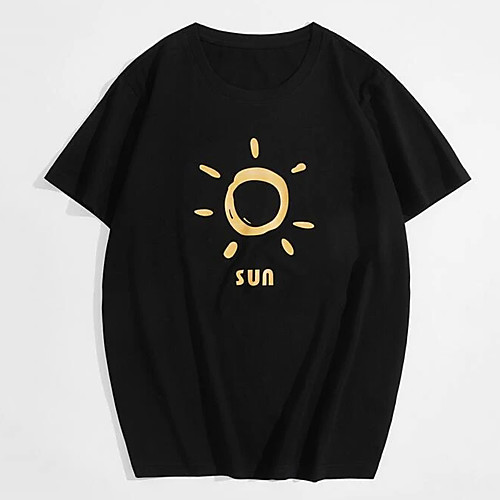 

Men's Unisex Tee T shirt Hot Stamping Graphic Prints Sun Plus Size Print Short Sleeve Casual Tops 100% Cotton Basic Designer Big and Tall Black