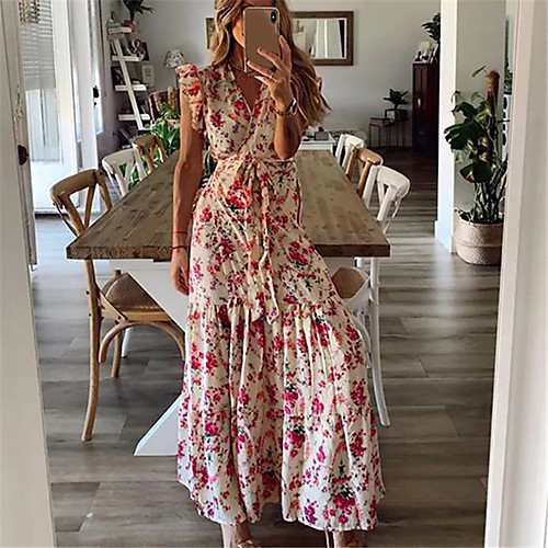 

2020 summer cross-border women's sweet and light mature sleeveless floral dress