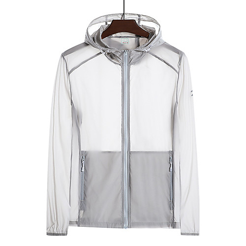 

Men's Hiking Jacket Outdoor Solid Color Waterproof Windproof Quick Dry Breathable Jacket Full Length Visible Zipper Fishing Climbing Beach White Black Grey Light Grey Light Blue