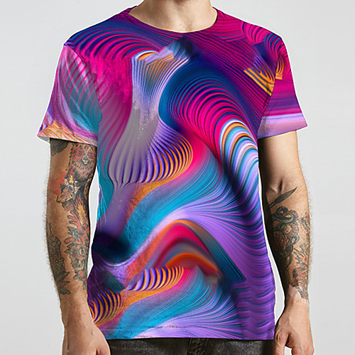 

Men's Unisex Tee T shirt 3D Print Curve Graphic Prints Geometry Plus Size Print Short Sleeve Casual Tops Basic Designer Big and Tall Rainbow