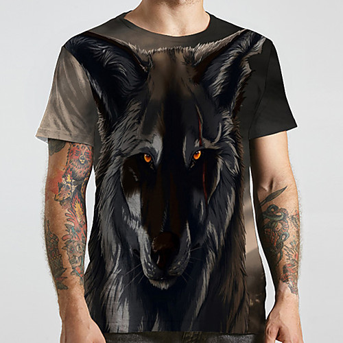 

Men's Unisex Tee T shirt 3D Print Graphic Prints Wolf Plus Size Print Short Sleeve Casual Tops Basic Designer Big and Tall Black