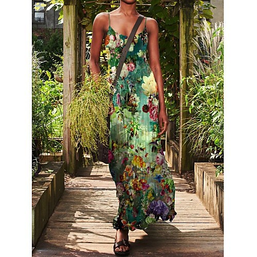 

ebay aliexpress 2021 european and american bohemian printed beach dress sexy off-the-shoulder loose sling dress