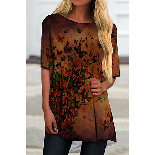 

Women's T Shirt Dress Tee Dress Short Mini Dress Red Half Sleeve Print Animal Print Spring Summer Round Neck Casual 2021 S M L XL XXL 3XL