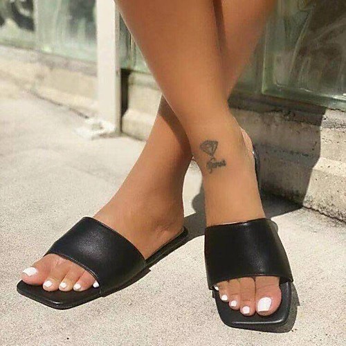 

Women's Sandals Flat Heel Square Toe PU Flower Solid Colored Clear White Black