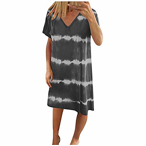 

shakumy women dresses tie dye printed midi dress short sleeve v neck summer casual sundress beach party t shirt tunic dress